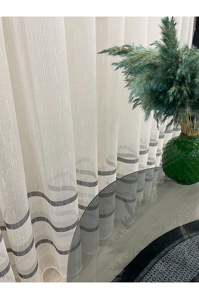 Brillant 1/3 Sik Pleat with Modern Slub Tape - Ecru/Gray Tulle Curtain