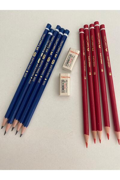 Faber Castell 5 Adet 2B Kurşun , 5 Adet Kırmızı Kopya ve 2 Adet Beyaz Silgi