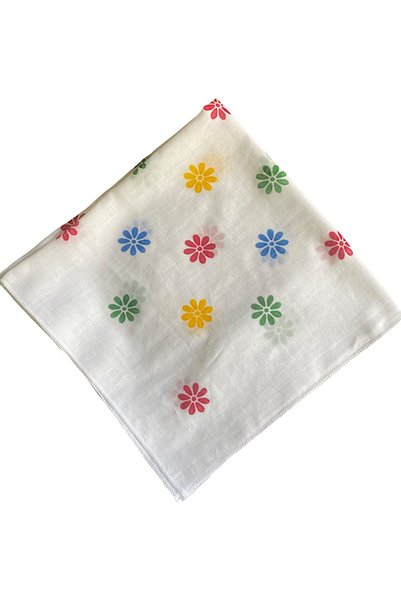 leillART Women's White Color Daisy Patterned Cotton Handmade Hair Bandana