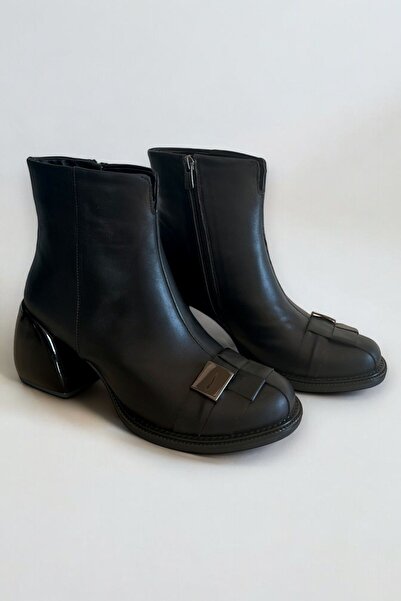 ERS Air Comfort Kadın Siyah Hakiki Deri Topuklu Bot Bootie K.164-001