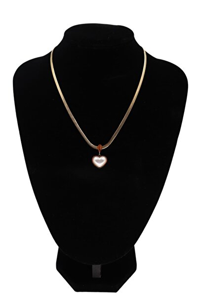 TUM TUM قلادة من الفولاذ على شكل قلب من حجر اللؤلؤ الملون باللون الذهبي
