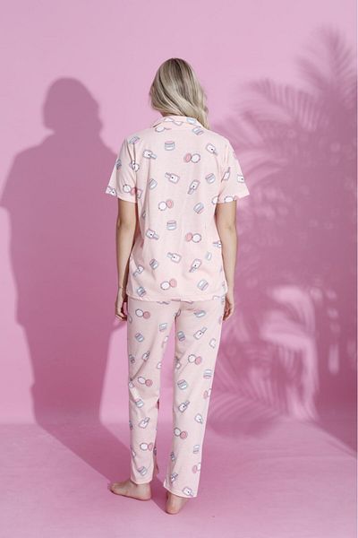 PİJAMOOD Women's Short Sleeve Cotton Front Buttoned Pajamas Set