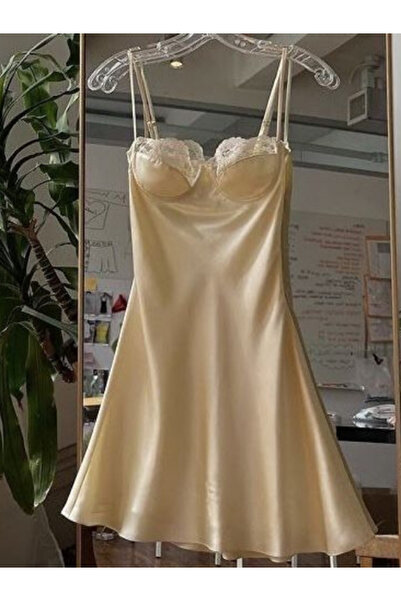 AyBer Textile Cream Satin Gecelik