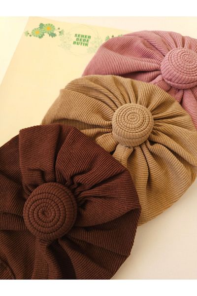 SeherBebeButik Ruffle Bonnet and Beanie for Baby Girl and Child - Set of 3