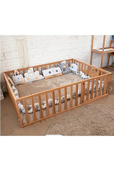 HFT HOME Unisex Montessori Bebek Ve Çocuk Karyolası Doğal Ahşap Yatak Oyun Parkı