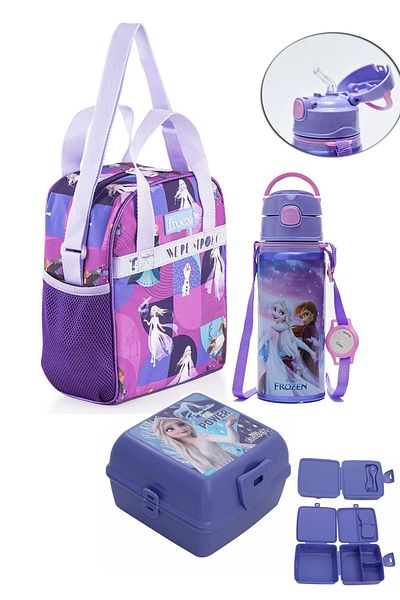 ELSA Frozen Premium Licensed - Set of 3 Containing Metal Water Bottle and Feeding Bowl