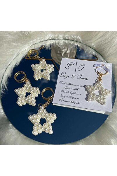 Genel Markalar inci yıldız anahtarlık 15 adet kişiye özel kart tasarımı yenid...