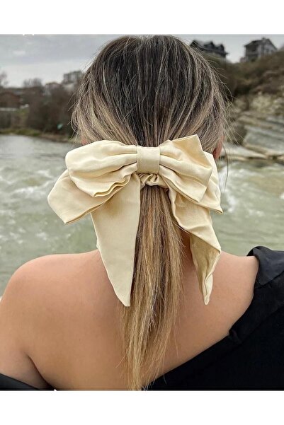 modernist Satin Cream Bow Elastic Buckle