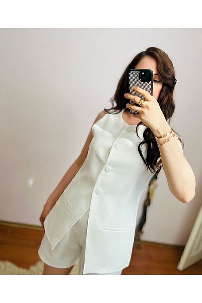 Meros Atelier Premium White Vest and Shorts Set - Coated Detail