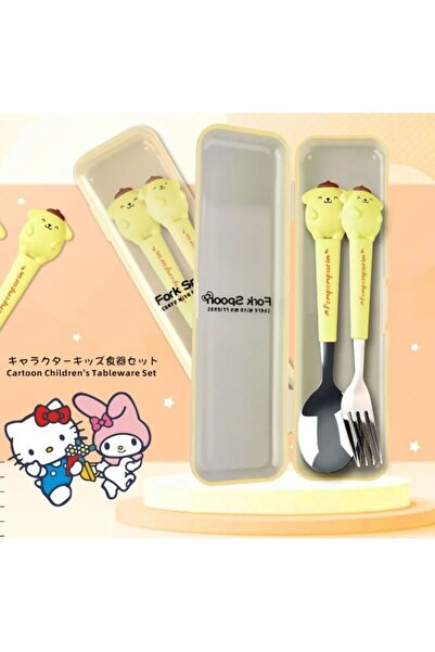 synshop Pompompurin Sarı Sevimli Köpek Y2k Kore Kawai Kutulu Çatal Kaşık Set ...