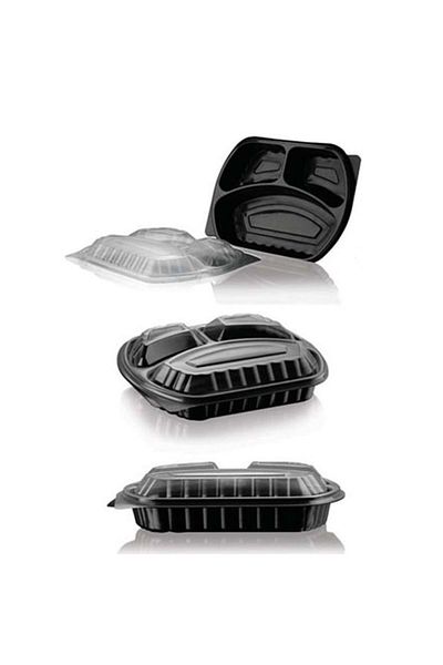 FİGANLAR 3-Eye Black Plastic Dining Door - 50 Pieces Suitable for Micro Wave Hygienic