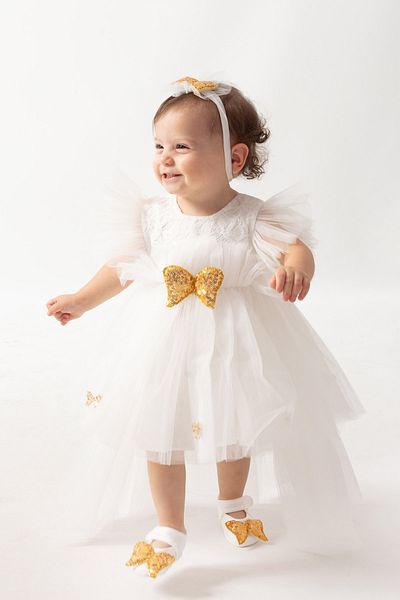 Harry&Millie 6 Month Baby Girl Dress with Sequin Tulle and Angel Wings - Wedding Evening Dress