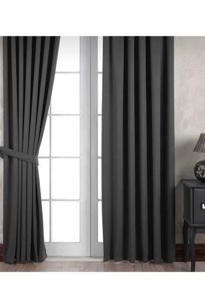 beatiful PERDELA DE OPACIFICARE BLACKOUT A 1. CALITATE GRIS ÎNCHIS EXTRAFOR CU SNUR FĂRĂ BĂRĂ