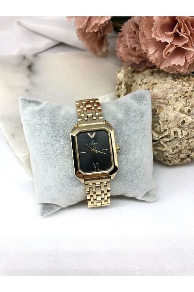 Coliseum Rectangular Square Retro Inside Black Gold Women's Wristwatch