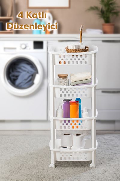 Porsima 79-1 4 Tier Rolling White Organizer - Μονάδα ραφιών, Organizer κουζίνας και μπάνιου πολλαπλών χρήσεων