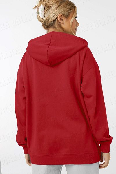 Millionaire Red Women's Fleece Kangaroo Oversize Sweatshirt - Hooded, Zippered, 3 Thread Loose Zip up Hoodie