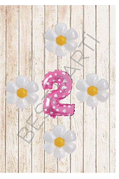 BEST PARTİ DOĞUM GÜNÜ PARTİ SÜSLERİ Age 2 Pink Number and Daisy Foil Balloon Set