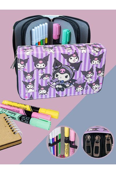 OneSize Kuromi Themed Orginazer Vegan Leather Pencil Case - Three Compartments