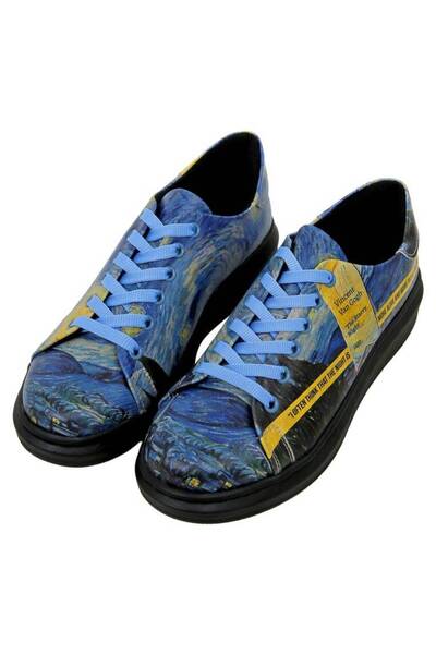 Dogo Kadın Vegan Deri Lacivert Sneakers - Vincent Van Gogh The Starry Night Muse Tasarım