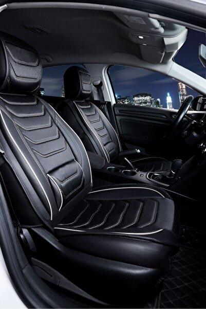 PlusOto Ford Focus 3 Uyumlu Elegance Serisi Siyah Beyaz Oto Koltuk Kılıfı 5li...