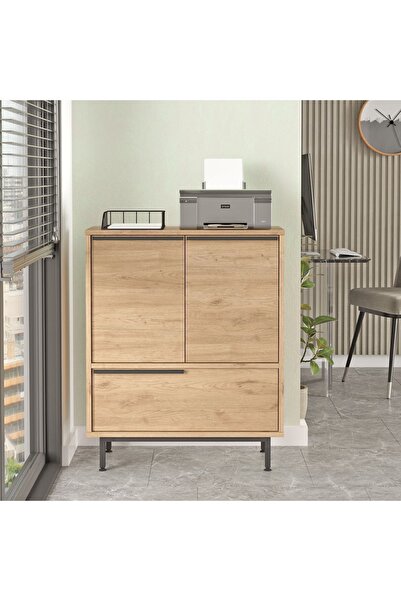 Robin Home Lidya Ofis Dolabı 3 Kapaklı Metal Ayaklı Sepet