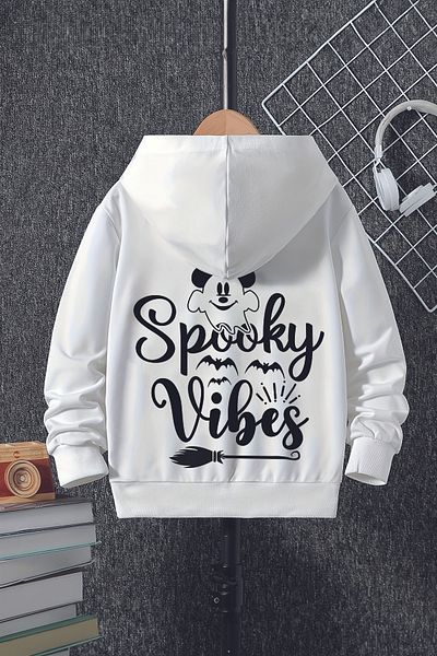 MYADA Trend Premium Spooky Vibes - Детски суичър с качулка и качулка с принт с малък призрак 22518
