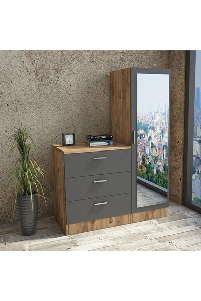 Robin Home Lyana Aynalı Şifonyer Gardırop Çam-gri