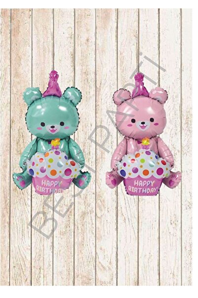 BEST PARTİ DOĞUM GÜNÜ PARTİ SÜSLERİ Sitting Bear Green-Pink 2-Piece Foil Ball...