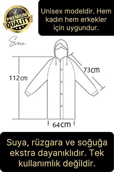 Svein Premium Yellow XXL 150 Gr Raincoat with Hood Pocket Water Wind Cold Proof Unisex Snap Top Coat