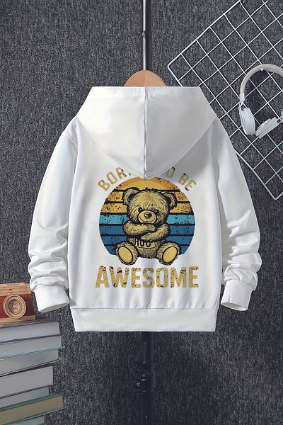 MYADA Hug Trend Toy - Hanorac pentru copii cu glugă supradimensionat cu imprimeu pe spate cu caracter ursuleț 22541