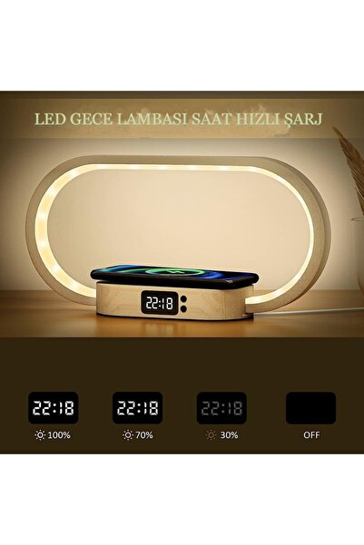 IntersTech Çok Işlevli Led Masa Gece Lambası Işığı Kablosuz Saat Hızlı Telefo...