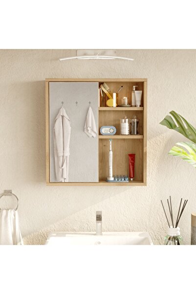 Robin Home Aqua Aynalı Lavabo Üstü Banyo Dolabı Raflı Kapaklı 60cm Sepet