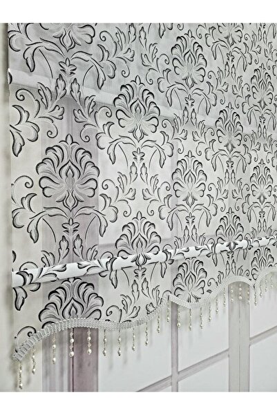 BBB Desenli Boncuklu Çift Mekanizmalı Tül Stor Perde Gri TSR5006B