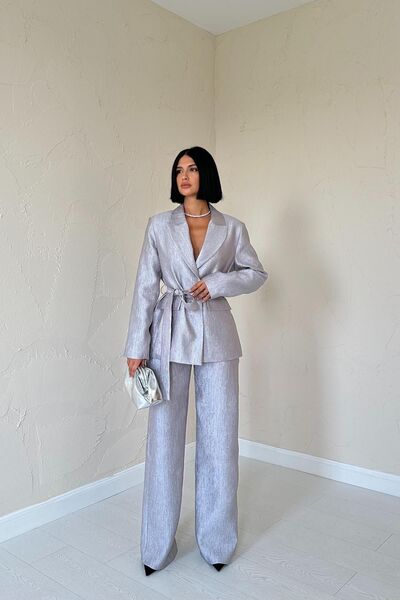 SEREN TEKSTİL Bright Color Belted Jacket and Trousers Set