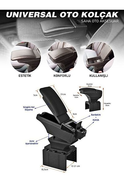 Seta Class Saha Armrest Universal Sliding Black Armrest