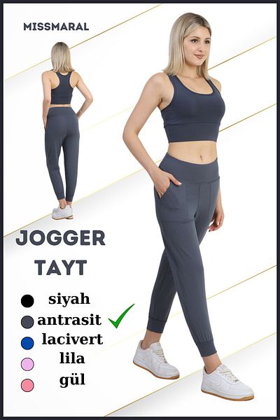 missmaral Κολάν Anthracite High Waist Jogger Άνετη εφαρμογή με διπλή πλαϊνή τσέπη Sports Look Trend Jogger 106103