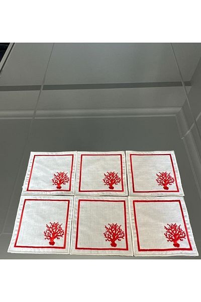 LİNDA MİA CORAL PATTERNED COCKTAIL NAPKIN PACK OF 6