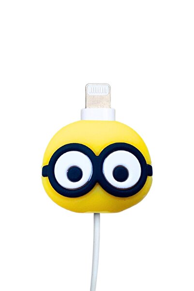 EWEC İki Gözlü Minyon Figürlü Sevimli Usb Kablo Koruyucu, Silikon Şarj Kablosu Koruyucu