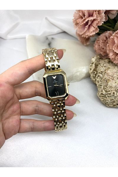 Coliseum Rectangular Square Retro Inside Black Gold Women's Wristwatch