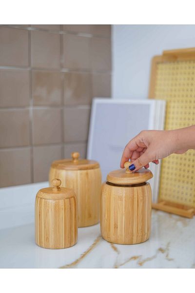 KaiHome Bamboo Jar Set 3 Pieces - 11-9-8cm