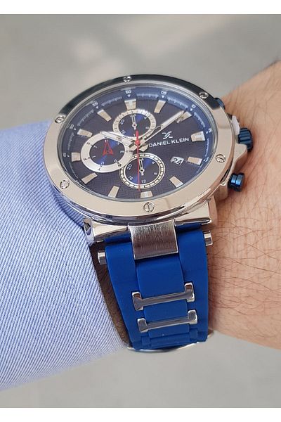 Daniel Klein Navy Blue Silicone Strap Calendar Men's Wristwatch
