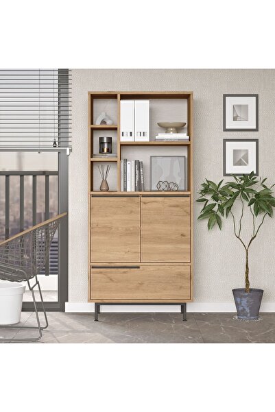 Robin Home Lidya Ofis Klasör Dolabı Kitaplık 3 Kapaklı Metal Ayaklı Sepet