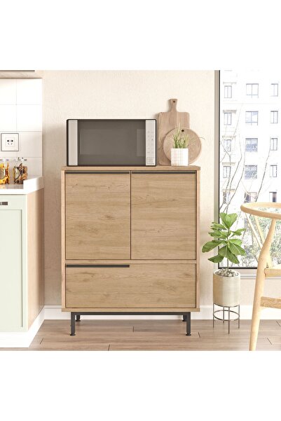 Robin Home Lidya Mutfak Dolabı Mikrodalga 3 Kapaklı Metal Ayaklı Sepet