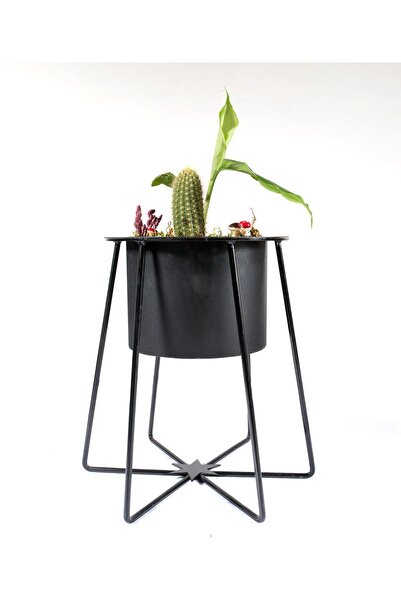 Rarart Concept Siyah Metal Geometrik Ayaklı Çiçek Saksısı - Bahçe Ve Balkon D...