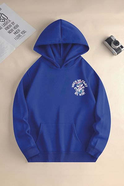 MYADA Детски суитшърт с качулка Oversize - с декорация, панделка и щампа на гърба 22535