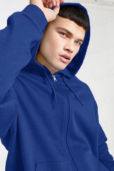 Millionaire Hanorac pentru bărbați Saks Blue Oversize Fleece Kangaroo Zip Up - cu glugă și fermoar