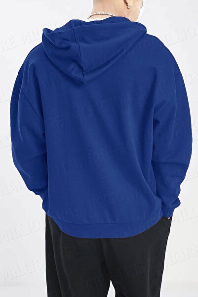 Millionaire Чоловіча толстовка Saks Blue Oversize з капюшоном і блискавкою з кенгуру з флісу на блискавці
