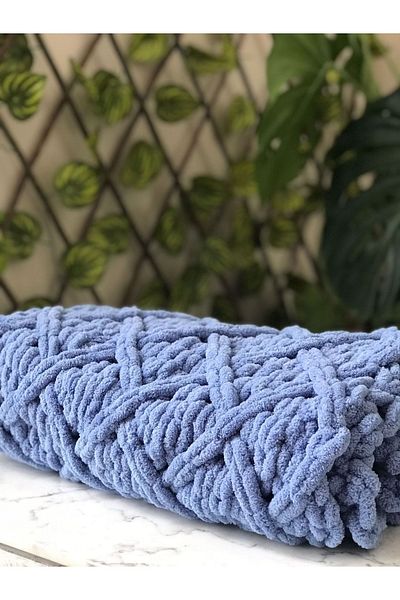 Missworble Puffy Hand Knitted Fireplace and TV Blanket Diamond Patterned Blue 90 X 165 Cm