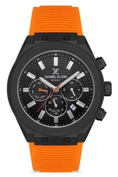 Daniel Klein Black/orange Function New Model Men's Wristwatch with Calendar