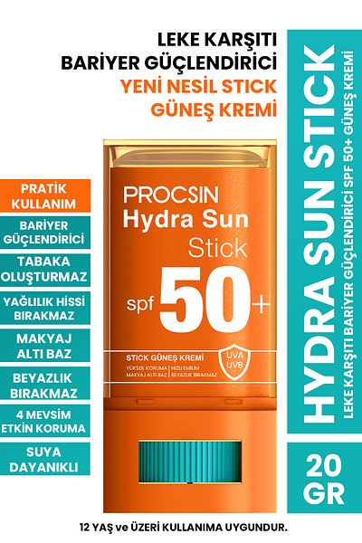 PROCSIN Hydra Sun Stick - Anti-Blemish Barrier, Strengthening Spf 50 Sun Cream, 20 Gr